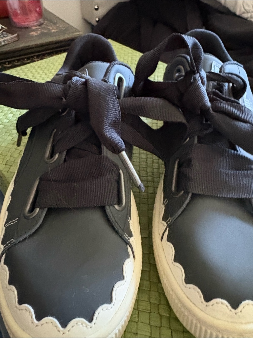 Puma Black Sneakers with Cream Scalloped Detailing